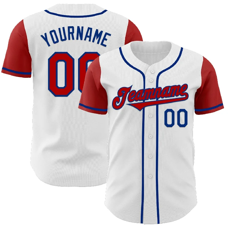 Custom retro baseball jersey with team design-Custom White Red-Royal Authentic Two Tone Baseball Jersey