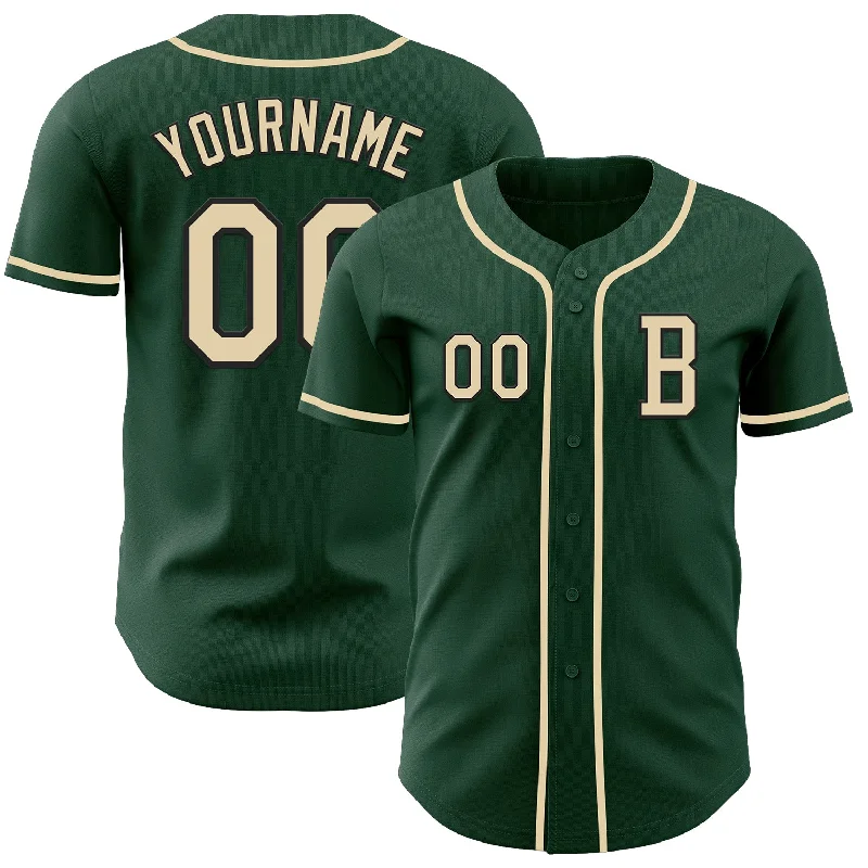 Custom baseball jersey with embroidery and patches-Custom Green Cream-Black Authentic Baseball Jersey