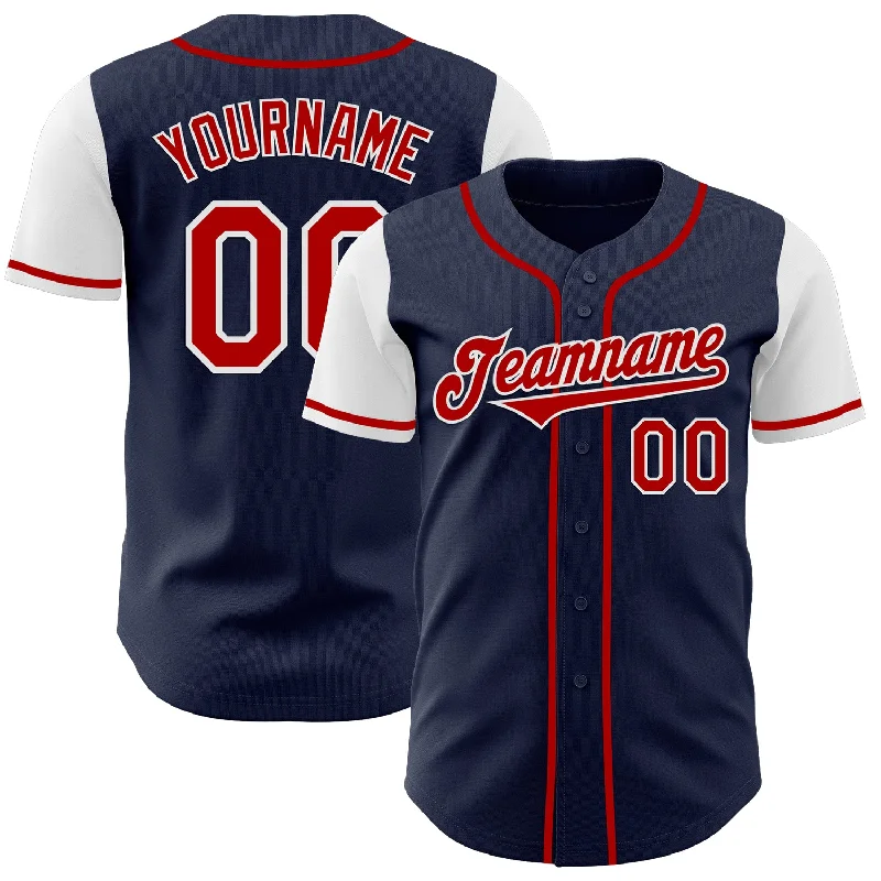 Baseball jersey for fans who love baseball culture-Custom Navy Red-White Authentic Two Tone Baseball Jersey