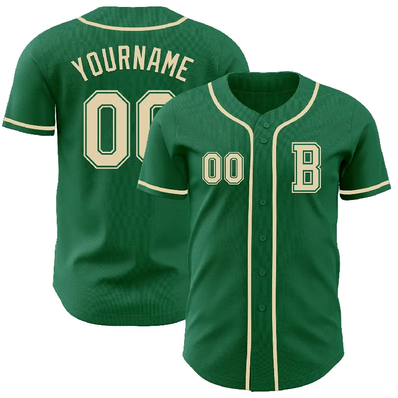 Baseball jersey for game day and practice-Custom Kelly Green Cream Authentic Baseball Jersey