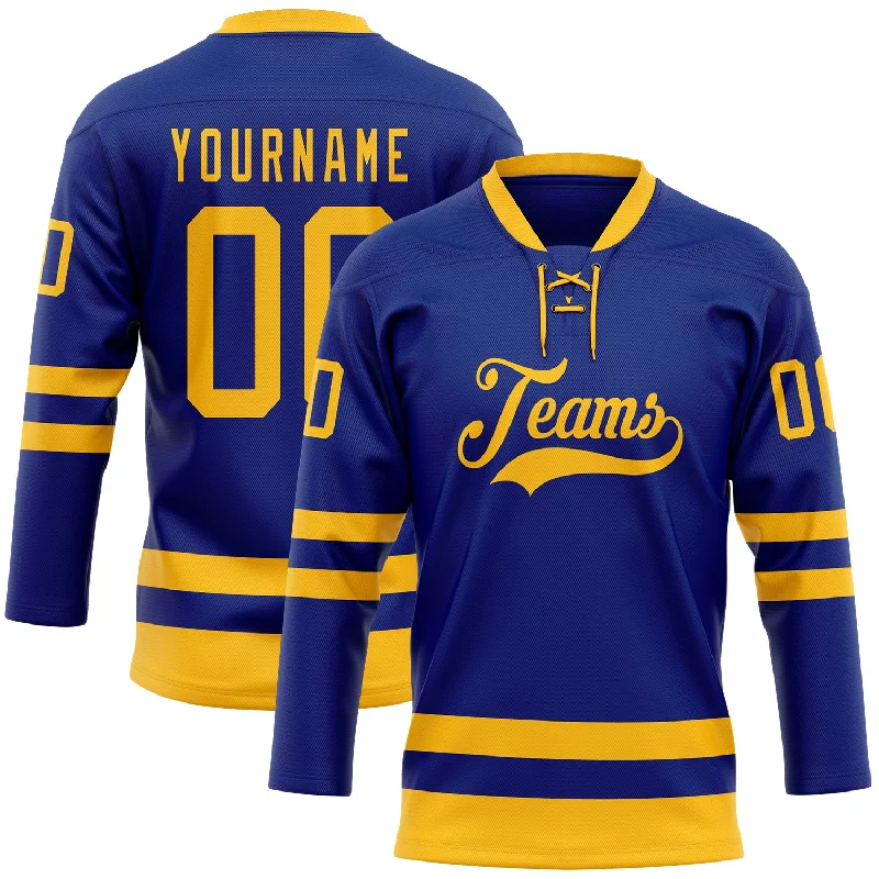 Hockey jersey with comfortable fabric for long periods of wear-Custom Royal Gold Hockey Lace Neck Jersey