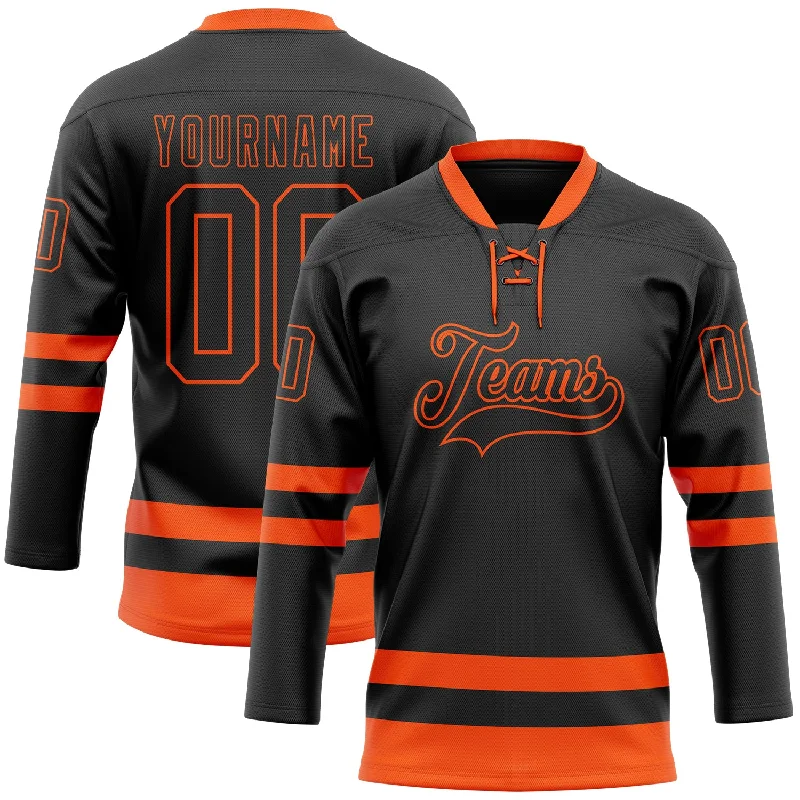 Custom hockey jersey with bold, standout features-Custom Black Orange Hockey Lace Neck Jersey