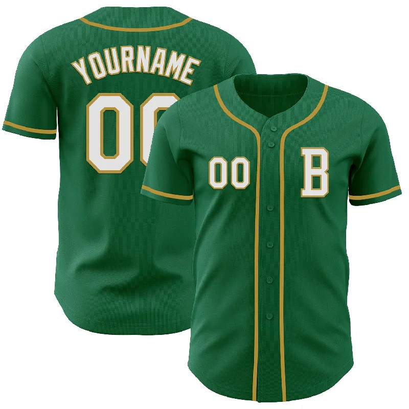 Team baseball jersey for school sports teams-Custom Kelly Green White-Old Gold Authentic Baseball Jersey