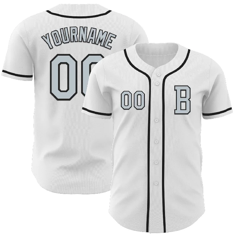 High-performance baseball jersey for game play-Custom White Silver-Black Authentic Baseball Jersey