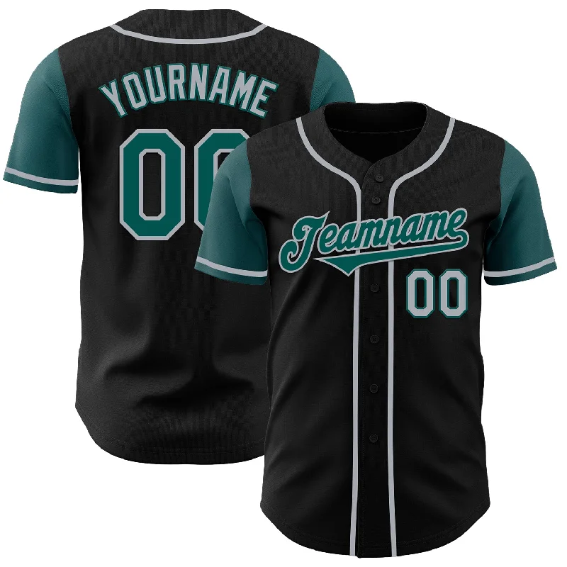 High-quality baseball jerseys for youth teams-Custom Black Midnight Green-Gray Authentic Two Tone Baseball Jersey