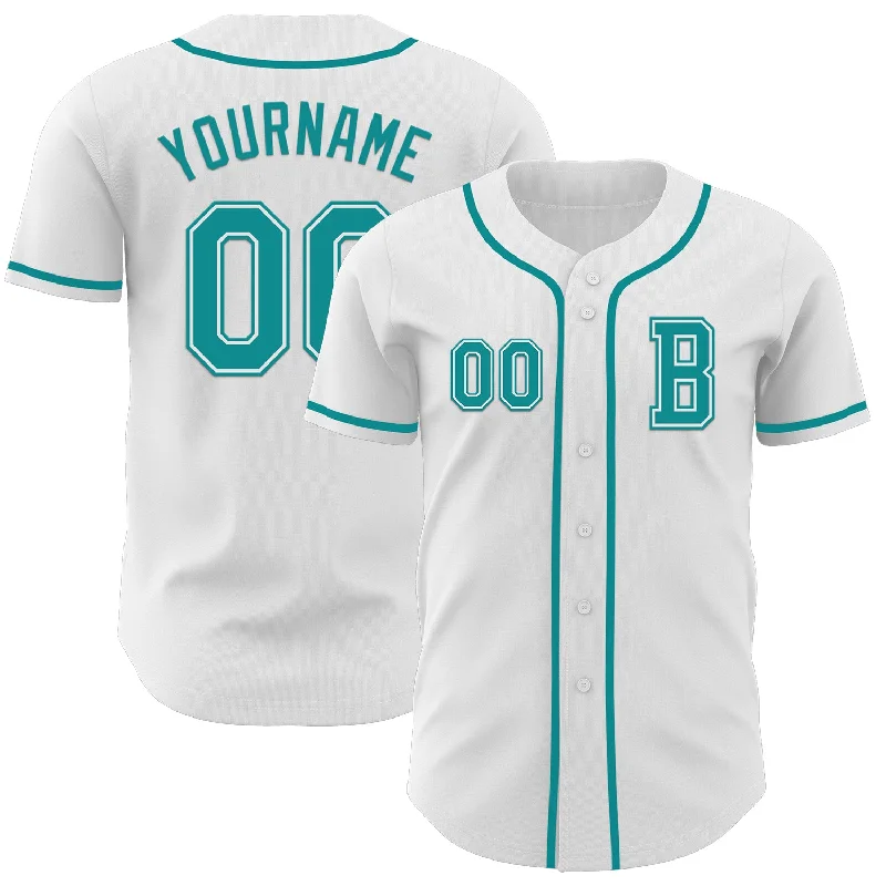 Custom baseball jersey for team photos and events-Custom White Teal Authentic Baseball Jersey