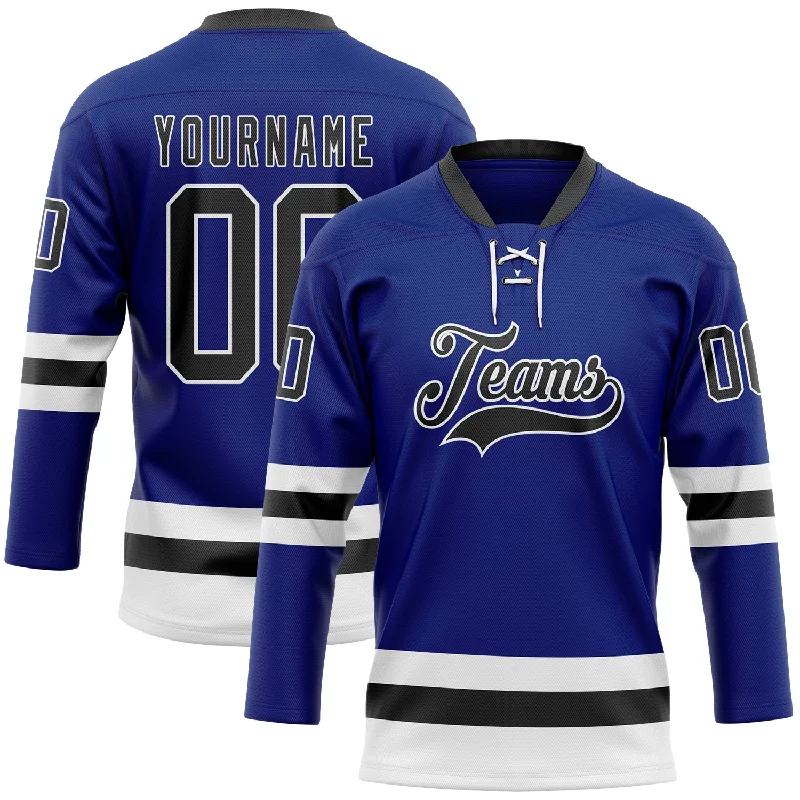 Personalized hockey jersey with vintage-inspired look-Custom Royal Black-White Hockey Lace Neck Jersey