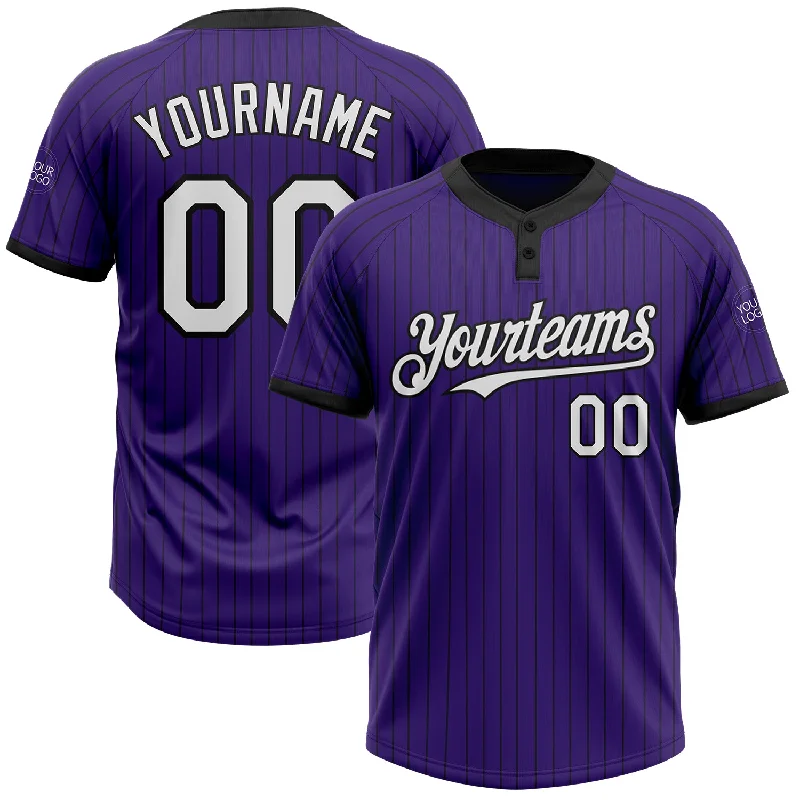 Softball jersey with a sporty, athletic design-Custom Purple Black Pinstripe White Two-Button Unisex Softball Jersey