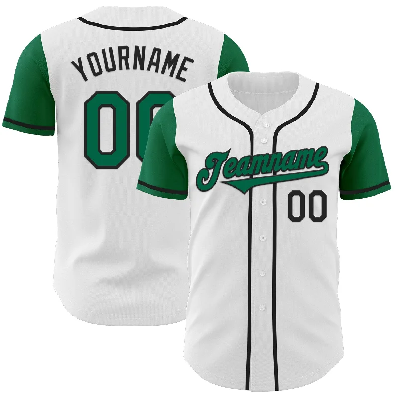 Unique baseball jersey with special designs-Custom White Kelly Green-Black Authentic Two Tone Baseball Jersey