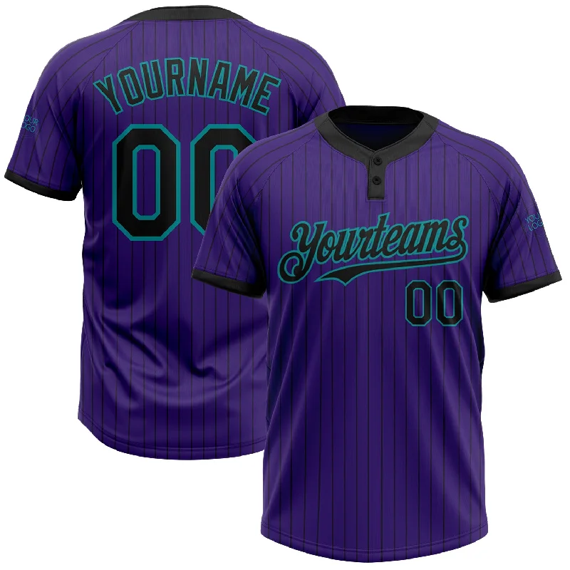 Personalized softball jersey with your favorite team logo-Custom Purple Black Pinstripe Teal Two-Button Unisex Softball Jersey