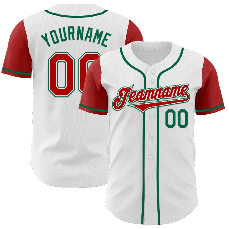 Vintage baseball jersey for collectors-Custom White Red-Kelly Green Authentic Two Tone Baseball Jersey