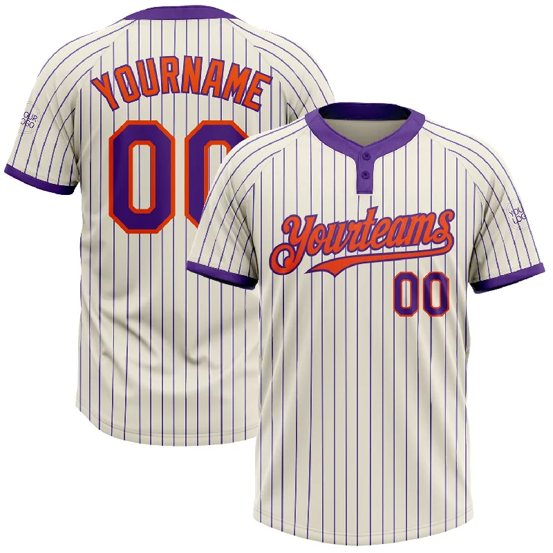 Custom softball jersey with player name-Custom Cream Purple Pinstripe Orange Two-Button Unisex Softball Jersey