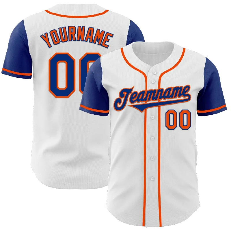 Custom baseball jersey with easy customization for fans-Custom White Royal-Orange Authentic Two Tone Baseball Jersey