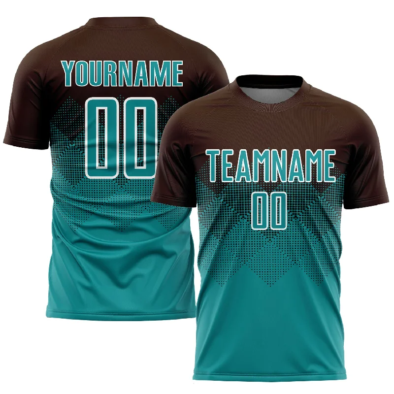 Soccer jersey with flexible and comfortable fit-Custom Brown Teal-White Sublimation Soccer Uniform Jersey