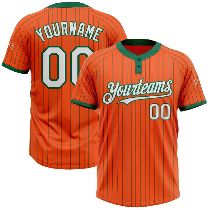 Softball jersey with stylish graphics and prints-Custom Orange Kelly Green Pinstripe White Two-Button Unisex Softball Jersey