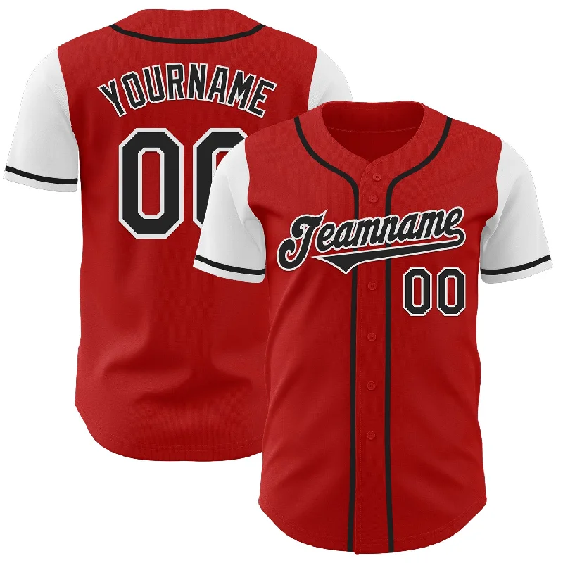 Custom baseball jersey with name and number options-Custom Red Black-White Authentic Two Tone Baseball Jersey