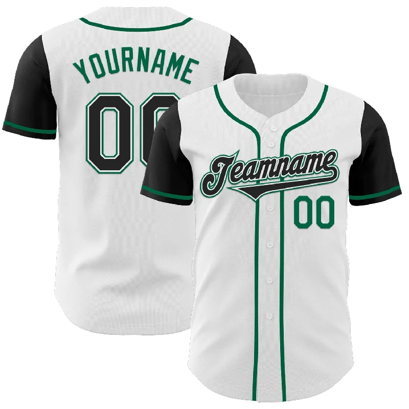 Soft baseball jersey with moisture-wicking fabric-Custom White Black-Kelly Green Authentic Two Tone Baseball Jersey