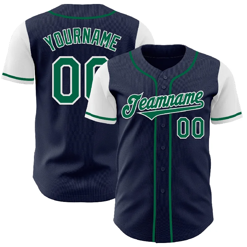 Personalized baseball jersey for family and friends-Custom Navy Kelly Green-White Authentic Two Tone Baseball Jersey