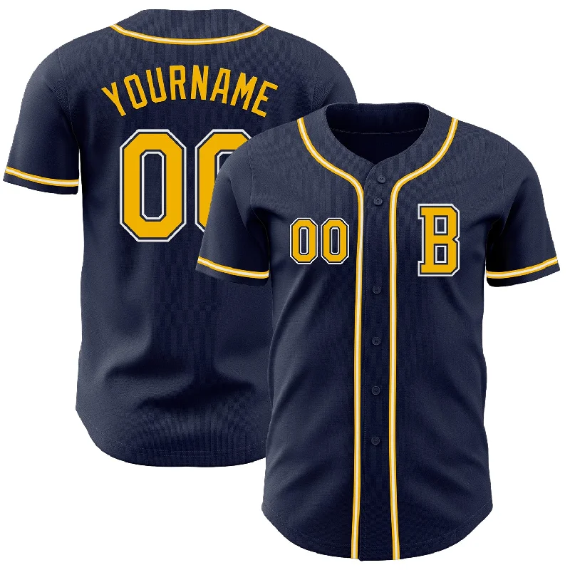 Custom baseball jersey for team spirit and pride-Custom Navy Gold-White Authentic Baseball Jersey