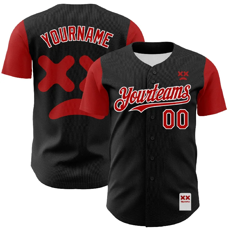 Baseball jerseys with player numbers and names-Custom Black Red-White 3D Revzzz Da Revzzz Authentic Baseball Jersey