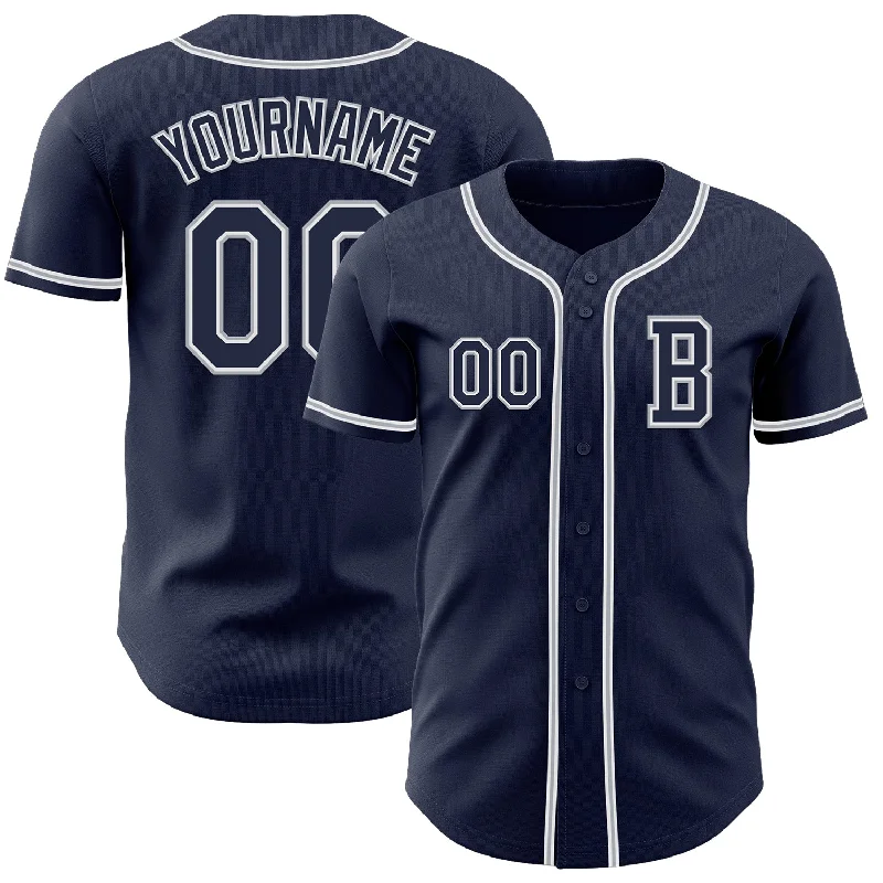 Custom baseball jersey for fan merchandise-Custom Navy White-Gray Authentic Baseball Jersey