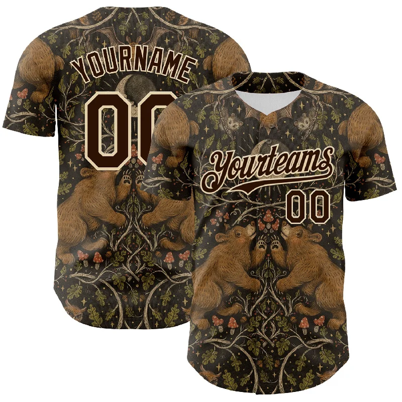 Classic baseball jersey with modern touches-Custom Brown Cream 3D Emi Bee Woodland Moonlight Authentic Baseball Jersey