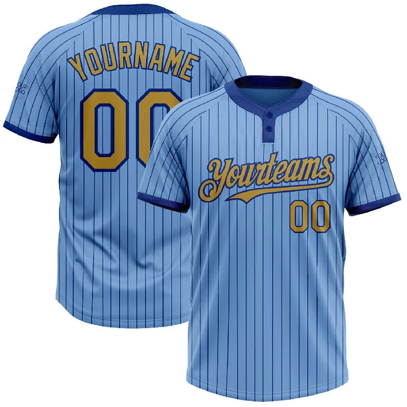 Softball jersey with fully customizable options-Custom Light Blue Royal Pinstripe Old Gold Two-Button Unisex Softball Jersey