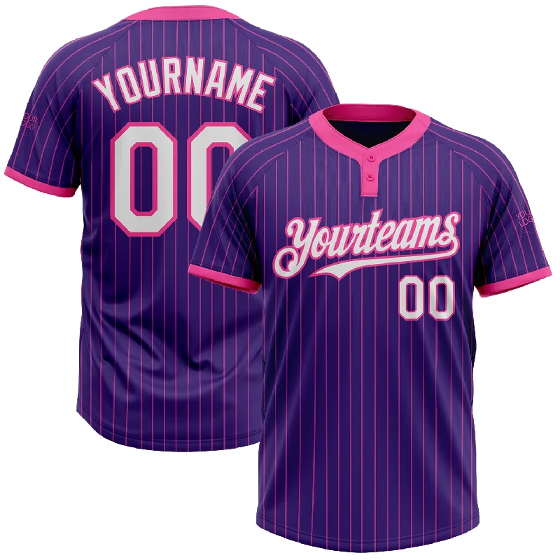 Softball jersey with lightweight fabric for warm weather-Custom Purple Pink Pinstripe White Two-Button Unisex Softball Jersey