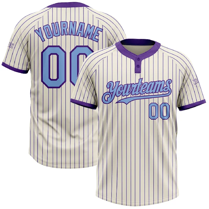 Custom softball jersey with team logo-Custom Cream Purple Pinstripe Light Blue Two-Button Unisex Softball Jersey