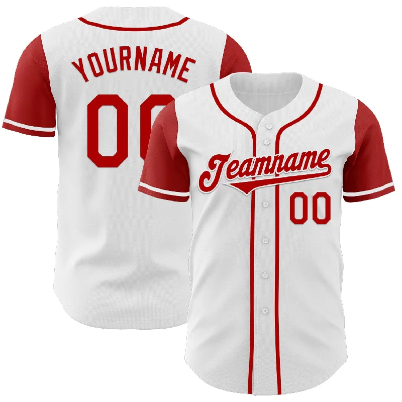 Baseball jersey with team colors and custom patch-Custom White Red Authentic Two Tone Baseball Jersey