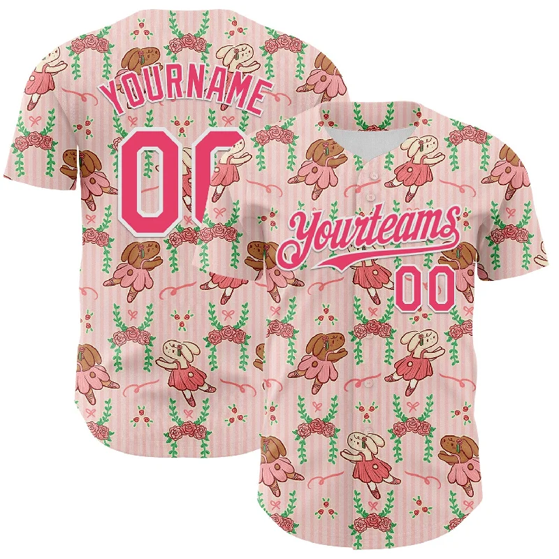 Custom baseball jersey with easy customization for fans-Custom Light Pink Neon Pink-White 3D Emi Bee Ballet Bunnies Authentic Baseball Jersey