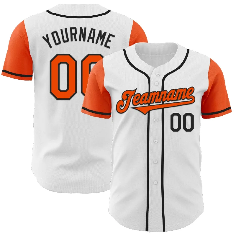 Baseball jersey with breathable material for comfort-Custom White Orange-Black Authentic Two Tone Baseball Jersey