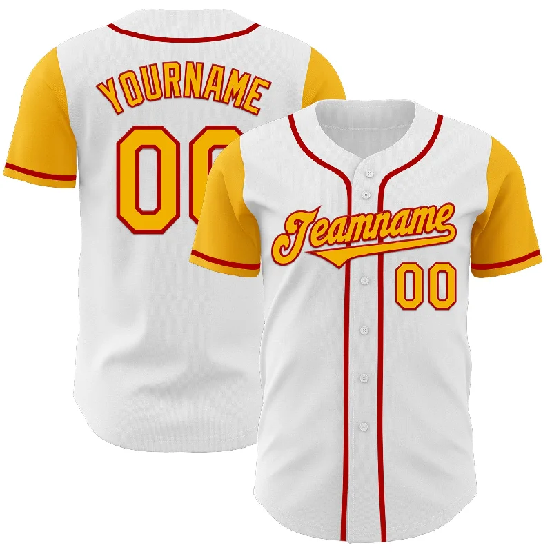 Custom baseball jersey with unique fabric options-Custom White Gold-Red Authentic Two Tone Baseball Jersey