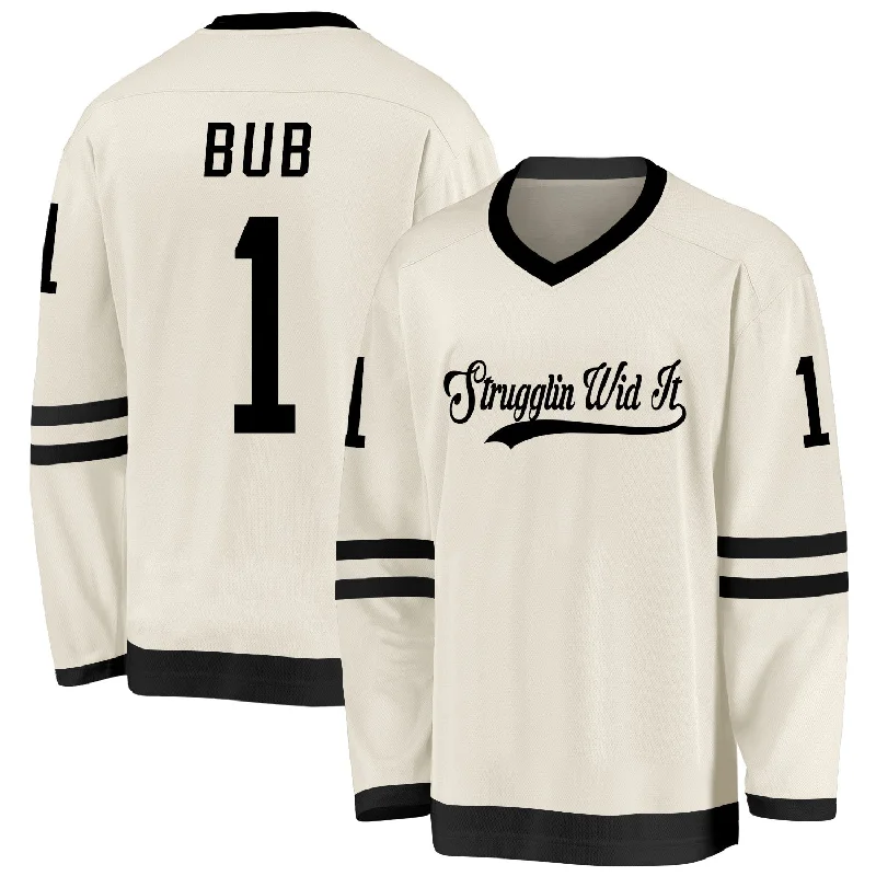 Hockey jersey with bold team colors-Custom Cream Black Damon Darling Strugglin Wid It Slogan BUB Hockey Jersey