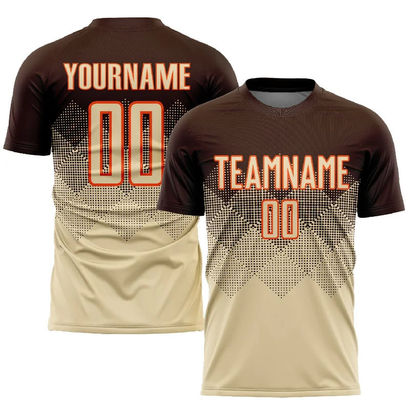 Soccer jersey with team patches and logo customization-Custom Brown Cream-Orange Sublimation Soccer Uniform Jersey