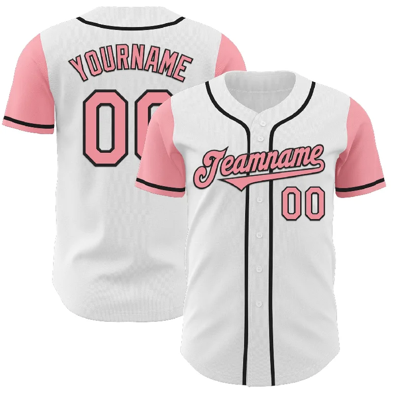 Team baseball jersey for home and away games-Custom White Medium Pink-Black Authentic Two Tone Baseball Jersey