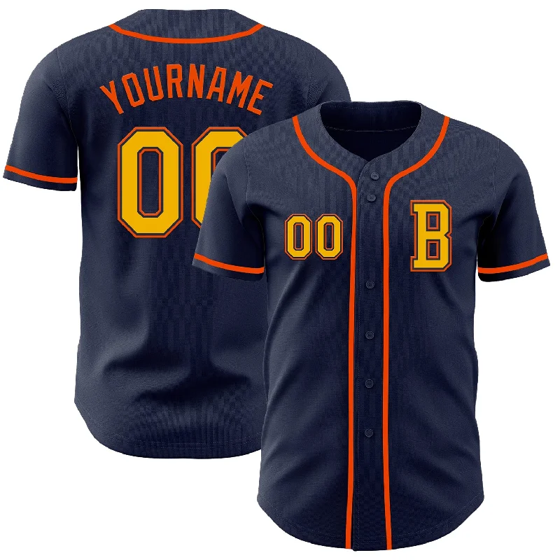 Baseball jersey for fans who love baseball culture-Custom Navy Gold-Orange Authentic Baseball Jersey