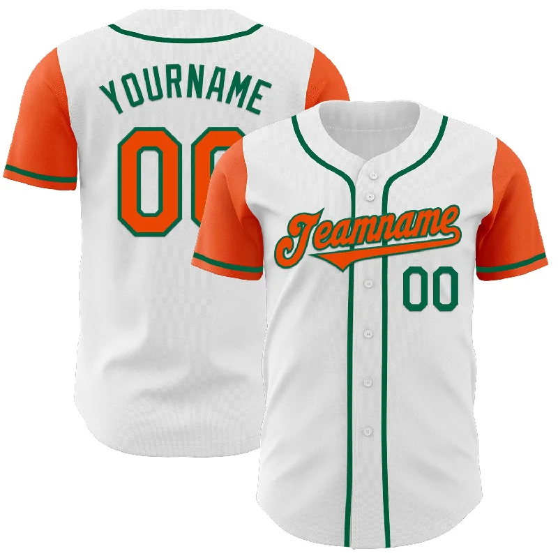 Personalized baseball jersey for charity and fundraising events-Custom White Orange-Kelly Green Authentic Two Tone Baseball Jersey