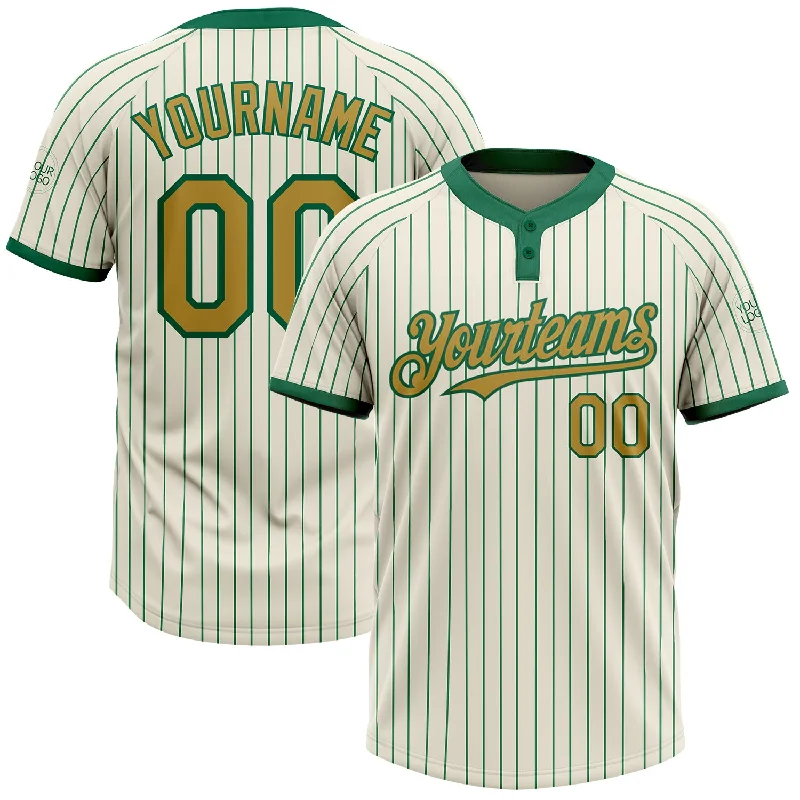 Performance-driven softball jersey for athletes-Custom Cream Kelly Green Pinstripe Old Gold Two-Button Unisex Softball Jersey