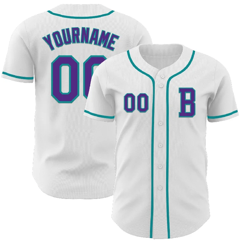 Baseball jersey for fans who support their team in style-Custom White Purple-Teal Authentic Baseball Jersey