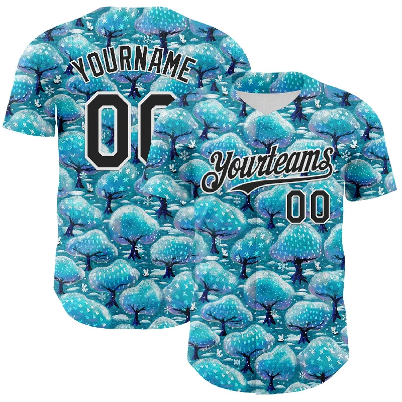 Baseball jersey with a sporty design and team logo-Custom Panther Blue Black-White 3D Emi Bee Winter Trees And Bunnies Authentic Baseball Jersey