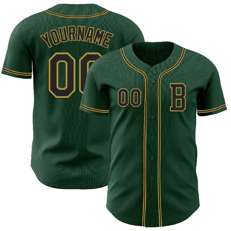 Retro-style baseball jersey with classic team logos-Custom Green Black-Old Gold Authentic Baseball Jersey