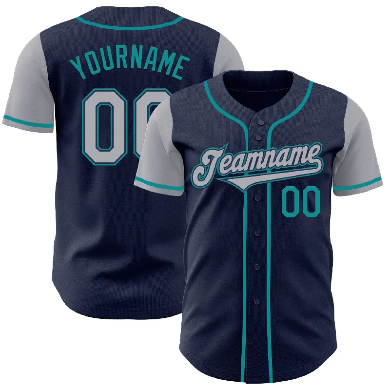 Custom baseball jersey for corporate giveaways-Custom Navy Gray-Teal Authentic Two Tone Baseball Jersey