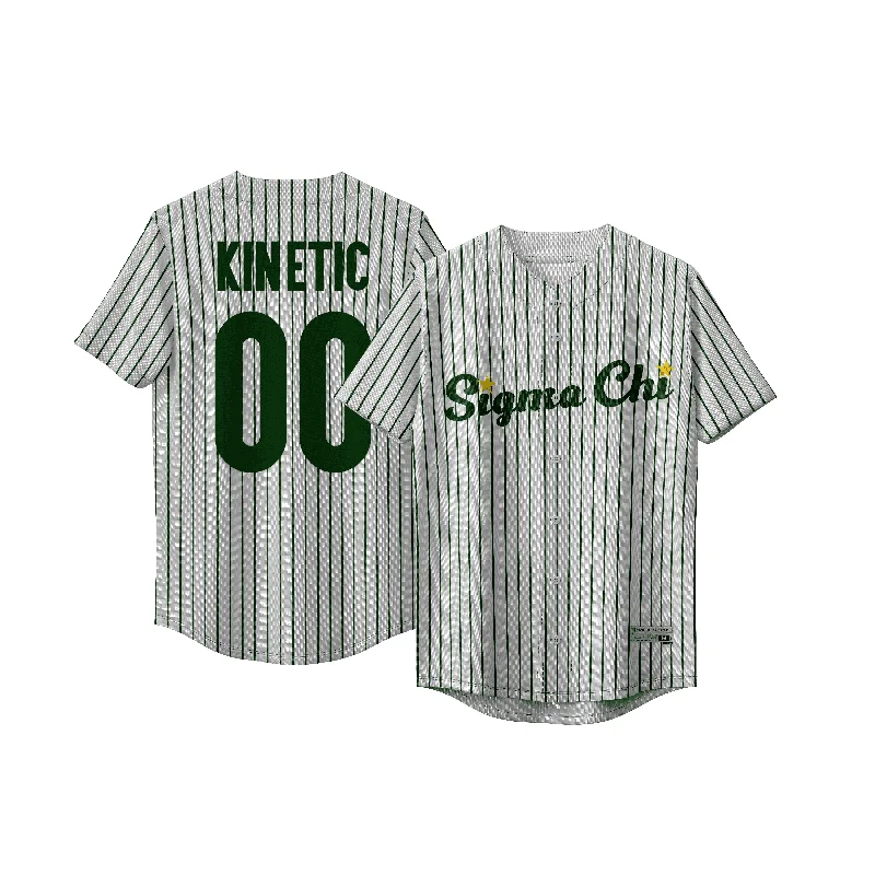 Baseball jersey with advanced fabric for athletic performance-Sigma Chi - Green Pinstripe Baseball Jersey