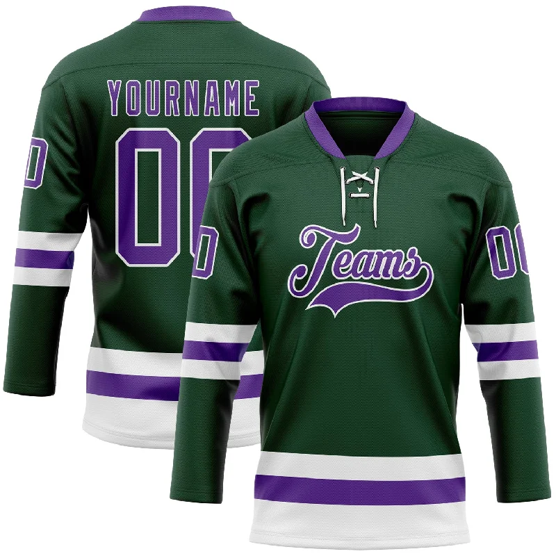 Lightweight hockey jersey for comfort during games-Custom Green Purple-White Hockey Lace Neck Jersey