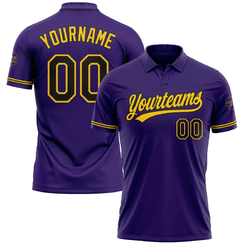 Personalized golf polo shirt with your favorite design-Custom Purple Black-Yellow Performance Vapor Golf Polo Shirt