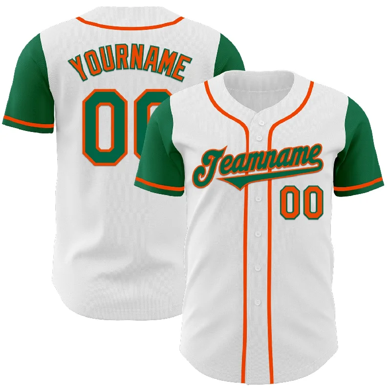 High-performance baseball jersey for game play-Custom White Kelly Green-Orange Authentic Two Tone Baseball Jersey