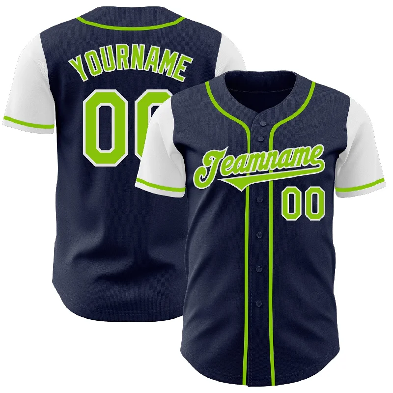 Baseball jersey with advanced fabric for athletic performance-Custom Navy Neon Green-White Authentic Two Tone Baseball Jersey