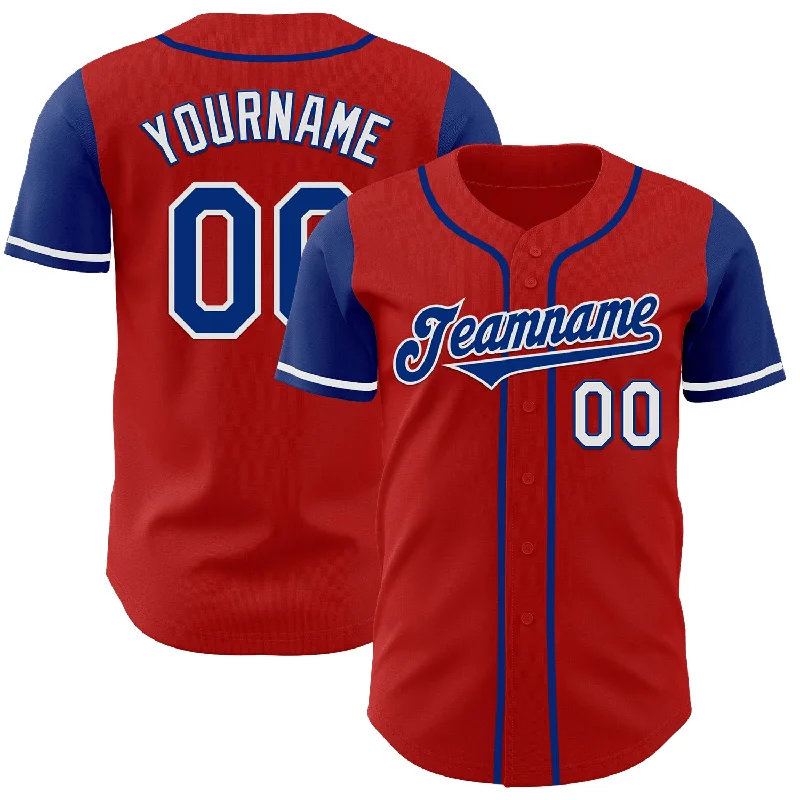 Baseball jersey with player and team personalization-Custom Red Royal-White Authentic Two Tone Baseball Jersey