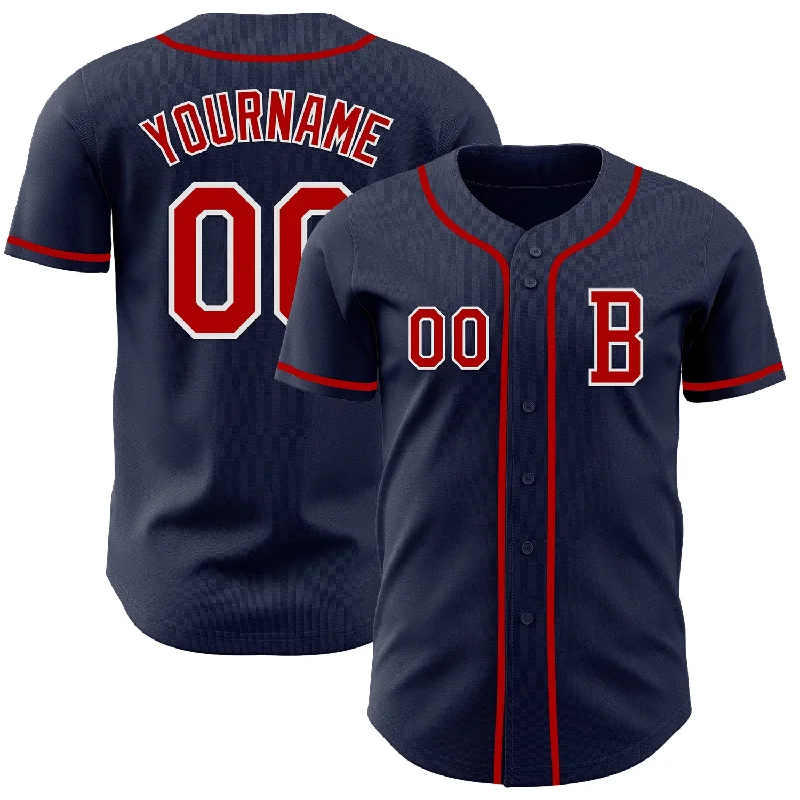 Personalized baseball jersey for sports training-Custom Navy Red-White Authentic Baseball Jersey